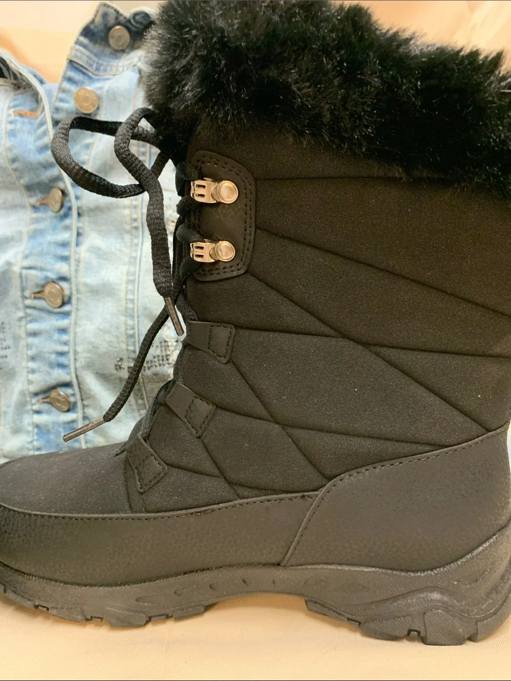 Lands' End Black Women's Fur-Trim Insulated Winter Boots